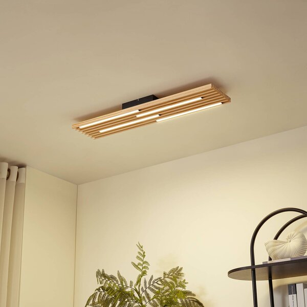 Lindby stropné LED svetlo Madero, borovicové drevo, 90 cm x 20, Svetlé drevo, Obývacia izba / jedáleň, Drevo, Moderný, Stropné svetlo