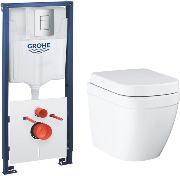 Set WC misa Grohe Euro Ceramic 39554000, podomietkový montážny rám s tlačidlom a tesnením Grohe Solido 39930000