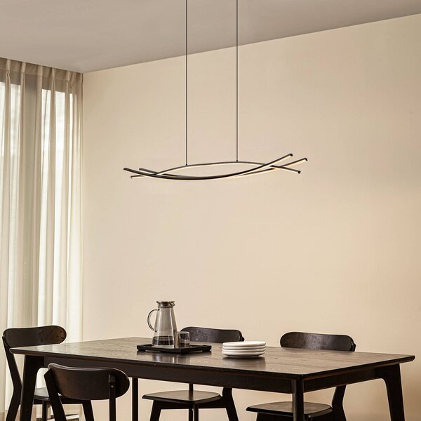 Lucande LED závesné svietidlo Sayori, 98 cm, čierne, stmievateľné, Čierna, Obývacia izba / jedáleň, kov, Moderný