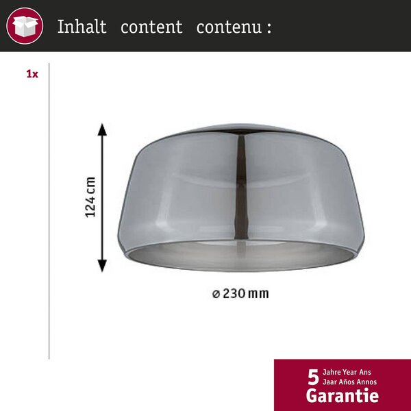 Paulmann URail tienidlo na lampu Neila 2Easy, Ø 23 cm, dymové sklo, Hliník / sivá / zinok, Obývacia izba / jedáleň, Sklo, Moderný, Koľajnicový systém