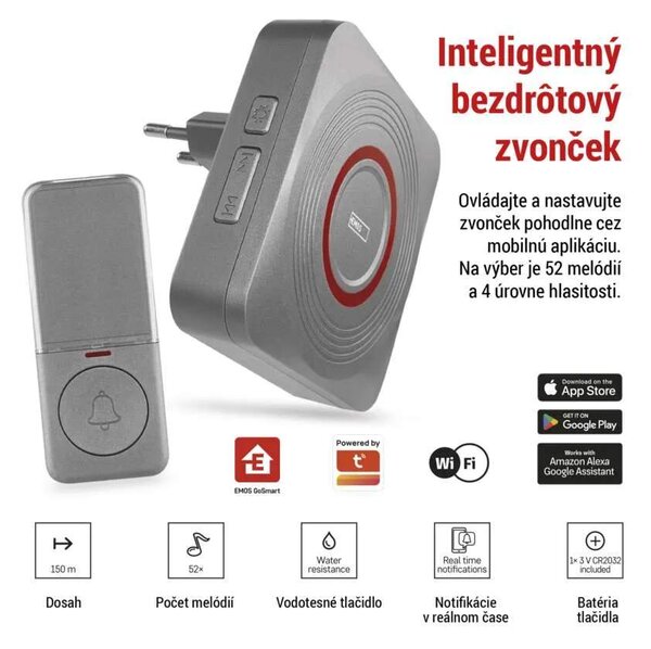 GoSmart Domový bezdrôtový zvonček do zásuvky s WiFi, šedý (P5735SS)