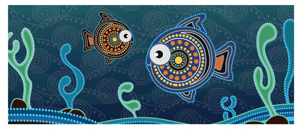 Obraz - Maľované rybičky (120x50 cm)