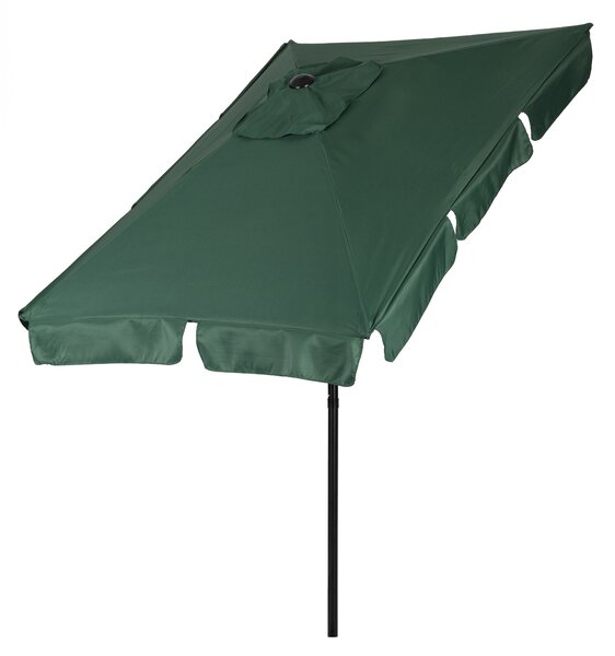 Obdĺžnikový veľký šikmý záhradný slnečník s kľukou zelený 200x130 cm MultiGarden