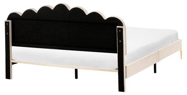 Posteľ béžová zamatové čalúnenie 160 x 200 cm kovové nohy s čelom a roštom moderný glamour štýl spálňa