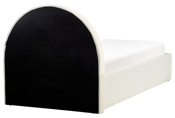 Posteľ s úložným priestorom krémová biela buklé čalúnená 90 x 200 cm minimalistický retro dizajn zaoblené čelo postele