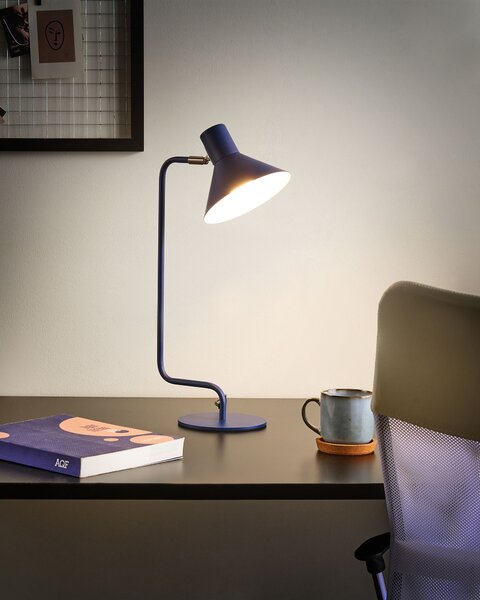 Stolná lampa modrá kovová 51 cm kužeľové tienidlo nočná lampa moderná spálňa obývacia izba