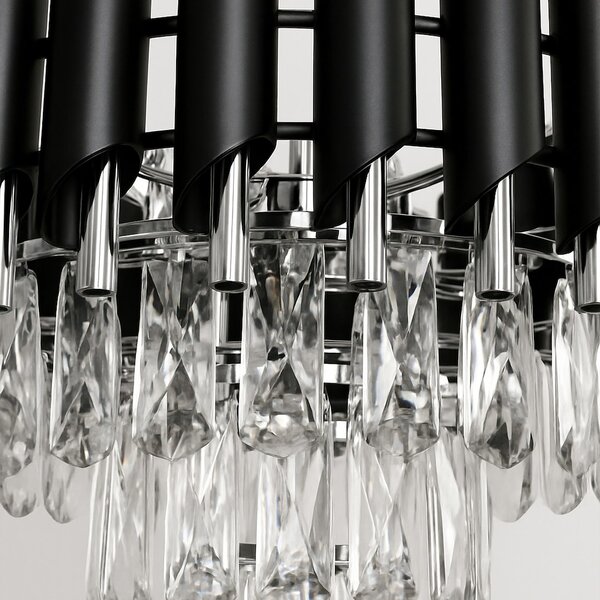 Luster Cristal, 1x krištáľové/chrómové/čierne kovové tienidlo, (fi 38cm), ch