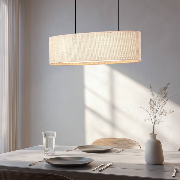 Lindby závesné svietidlo Soula, 78 cm, béžová, plast, E27, Krémová / jantárovo žltá, Obývacia izba / jedáleň, Plast, Vidiecky / Rustikálny, Závesné svietidlo