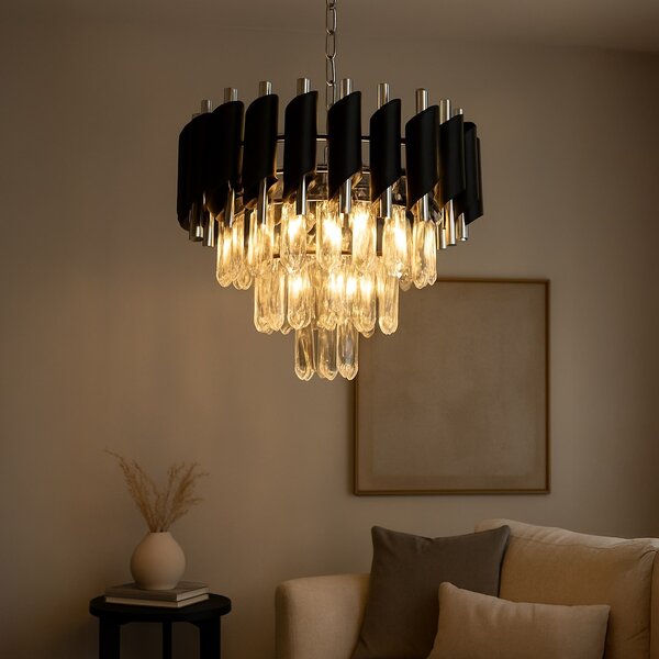 Luster Cristal, 1x krištáľové/chrómové/čierne kovové tienidlo, (fi 38cm), ch