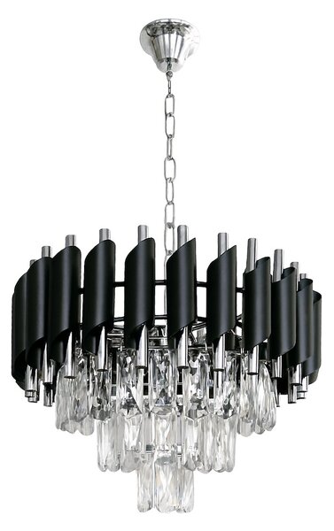 Luster Cristal, 1x krištáľové/chrómové/čierne kovové tienidlo, (fi 38cm), ch