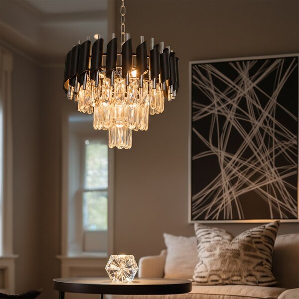 Luster Cristal, 1x krištáľové/chrómové/čierne kovové tienidlo, (fi 38cm), ch