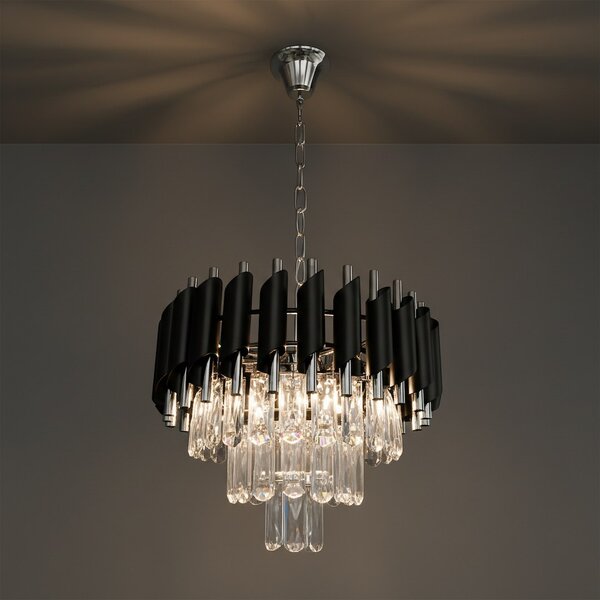 Luster Cristal, 1x krištáľové/chrómové/čierne kovové tienidlo, (fi 38cm), ch