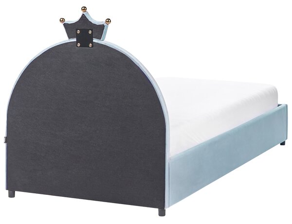 Posteľ modrá zamatová 90 x 200 cm čalúnený rám postele s čelom úložný priestor detská izba moderný tradičný štýl