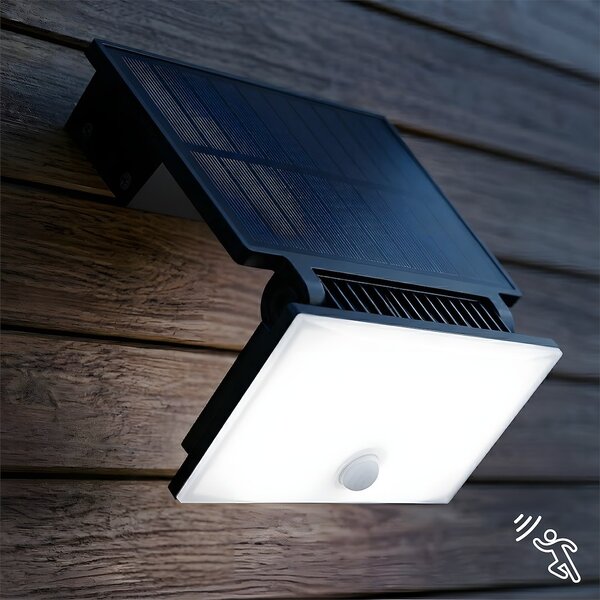 Exteriérové solárne nástenné LED svietidlo Fuji, 1x LED 8w, čierna, pohybový senzor