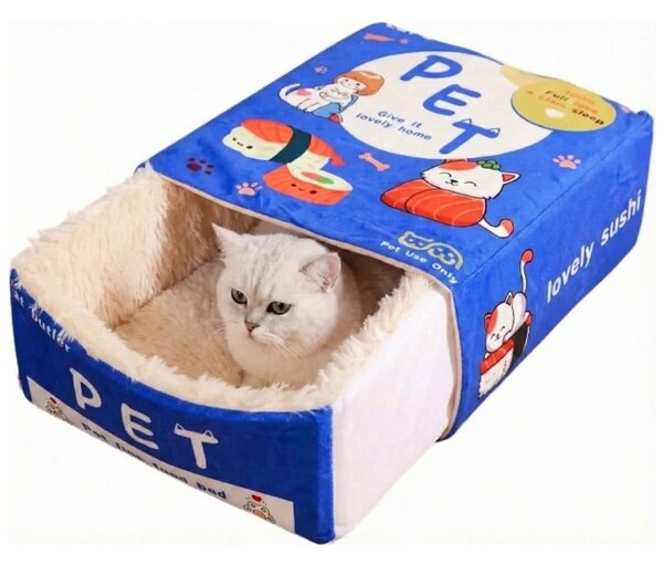 Fluffybox™ Obdĺžnikový Plyšový Pelech Pre Mačky, Modrá