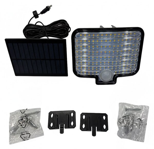 Exteriérové solárne nástenné LED svietidlo Alex, 1x LED 5,5w, čierna, pohybový senzor