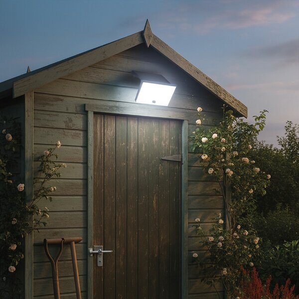 Exteriérové solárne nástenné LED svietidlo Fuji, 1x LED 8w, čierna, pohybový senzor