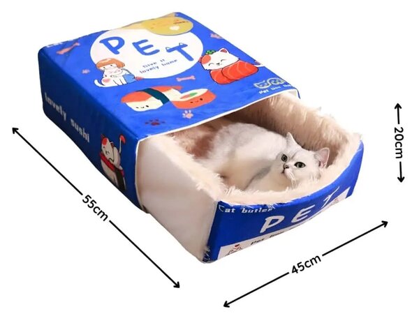 Fluffybox™ Obdĺžnikový Plyšový Pelech Pre Mačky, Modrá