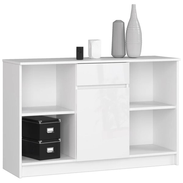 Komoda so šuplíkom JENARIA - biela / biela lesklá