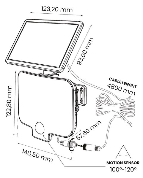 Exteriérové solárne nástenné LED svietidlo Alex, 1x LED 5,5w, čierna, pohybový senzor