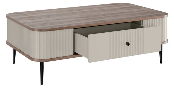 Kávový stolík so zásuvkou Vesper 103x60 cm - kašmír / orech / čierne nohy
