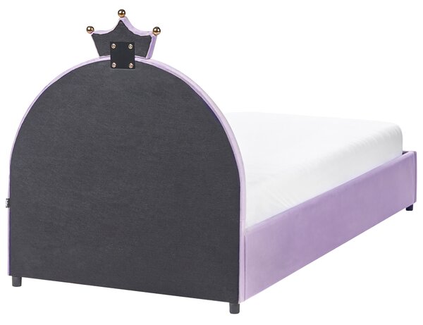 Posteľ fialová zamatová 90 x 200 cm čalúnený rám postele s čelom úložný priestor detská izba moderný tradičný štýl