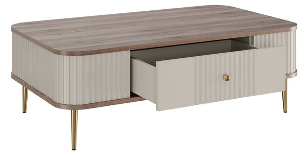 Kávový stolík Vesper 103x60 cm so zásuvkou - kašmír / orech / zlaté nohy