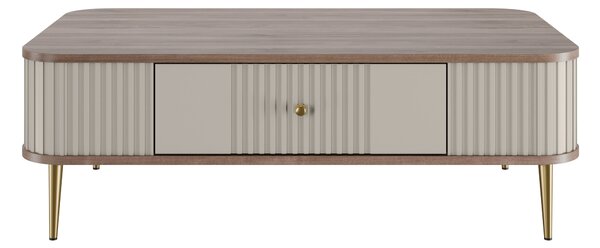 Kávový stolík Vesper 103x60 cm so zásuvkou - kašmír / orech / zlaté nohy