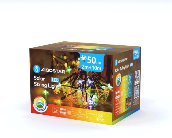 Aigostar - LED solárna vianočná reťaz 50xLED/8 funkcií 12m IP65 viacfarebná