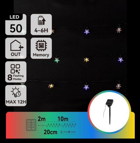 Aigostar - LED solárna vianočná reťaz 50xLED/8 funkcií 12m IP65 viacfarebná