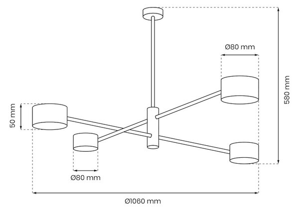 Stropné svietidlo Cross, 4x čierne kovové tienidlo, b/g, x