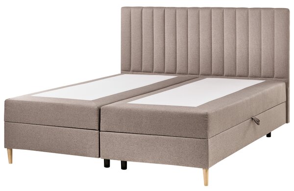 Kontinentálna posteľ s úložným priestorom sivobéžová látkové čalúnenie 180 x 200 cm moderný štýl spálňa