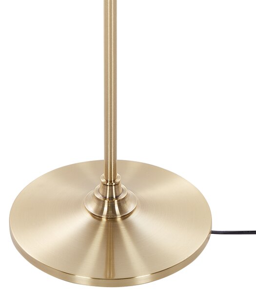 Stojaca lampa biela mosadzná kovová s polyesterovým tienidlom 148 cm retro dizajn obývacia izba spálňa