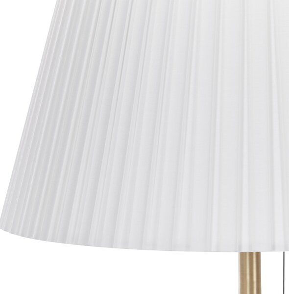 Stojaca lampa biela mosadzná kovová s polyesterovým tienidlom 148 cm retro dizajn obývacia izba spálňa