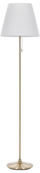 Stojaca lampa biela mosadzná kovová s polyesterovým tienidlom 148 cm retro dizajn obývacia izba spálňa