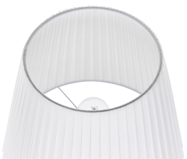 Stojaca lampa biela mosadzná kovová s polyesterovým tienidlom 148 cm retro dizajn obývacia izba spálňa