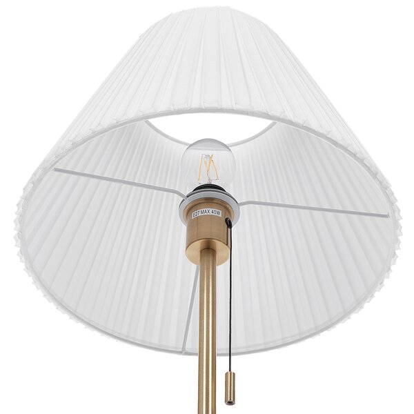 Stojaca lampa biela mosadzná kovová s polyesterovým tienidlom 148 cm retro dizajn obývacia izba spálňa