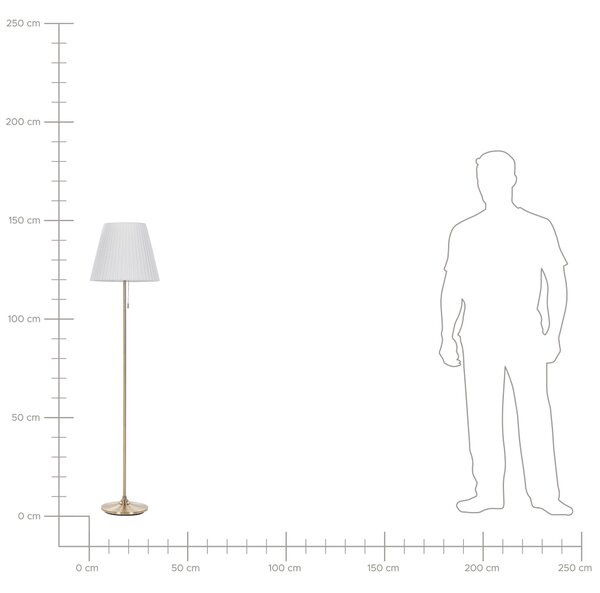 Stojaca lampa biela mosadzná kovová s polyesterovým tienidlom 148 cm retro dizajn obývacia izba spálňa