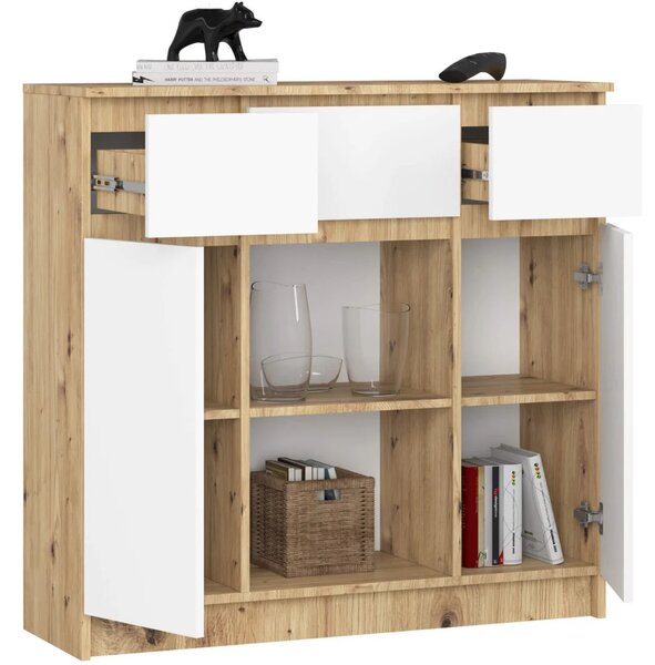 Komoda so šuplíkmi a dvierkami JUNIPER - dub artisan / biela