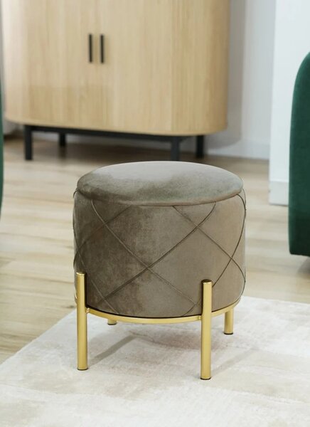 Elegantný taburet JASTRIAN s úložným priestorom - béžový/zlatý