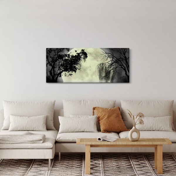 Obraz - Spln nad hladinou, čiernobiely variant (120x50 cm)
