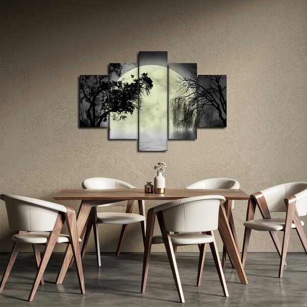 Obraz - Spln nad hladinou, čiernobiely variant (150x105 cm)