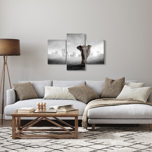 Obraz - Sloník vo veľkomeste, čiernobiely variant (90x60 cm)