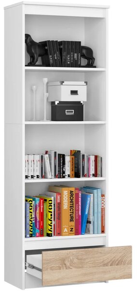 Regál so šuplíkom VALESTRA - biely / dub sonoma