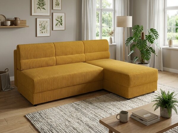 Rozkladacia obojstranná sedacia súprava do L TAVERO SLIM 201x140 cm, horčicová