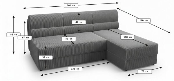 Rozkladacia obojstranná sedacia súprava do L TAVERO SLIM 201x140 cm, horčicová