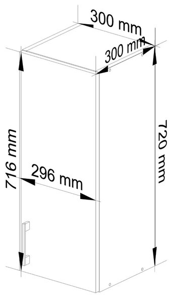 Horná jednodverová skrinka TRIVORA - šírka 30 cm, biela / dub sonoma