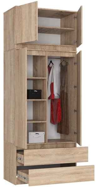 Šatníková skriňa s nástavcom 90 cm LOTA - dub sonoma