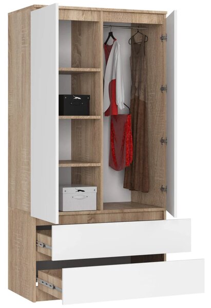Šatníková skriňa so šuplíkmi 90 cm LOTA - dub sonoma / biela