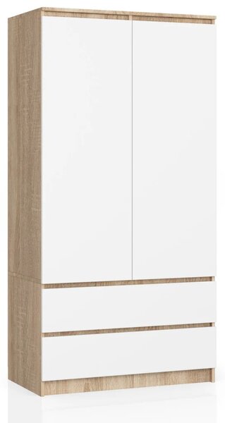 Šatníková skriňa so šuplíkmi 90 cm LOTA - dub sonoma / biela